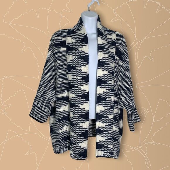 Alia Petites Black And White Open Front Knit Cardigan Size PL - Picture 1 of 3